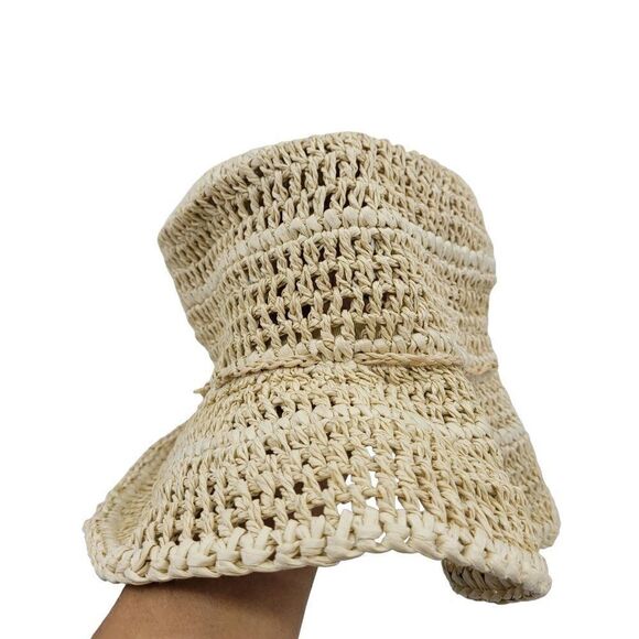 The Scala Collection Beach Bucket Hat Tan 100% Paper Coastal Grandma Minimalist - Picture 7 of 10
